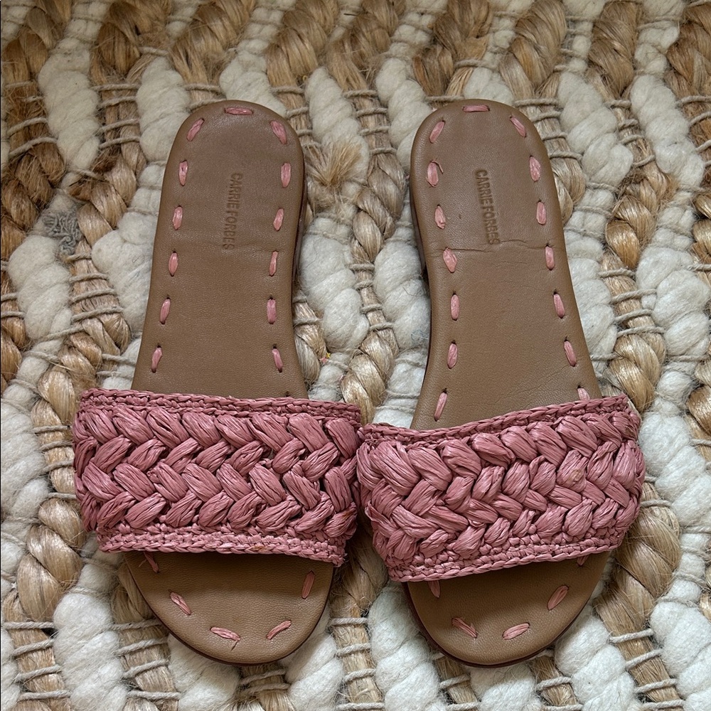Carrie Forbes Pink Raffia Slides Sz 37